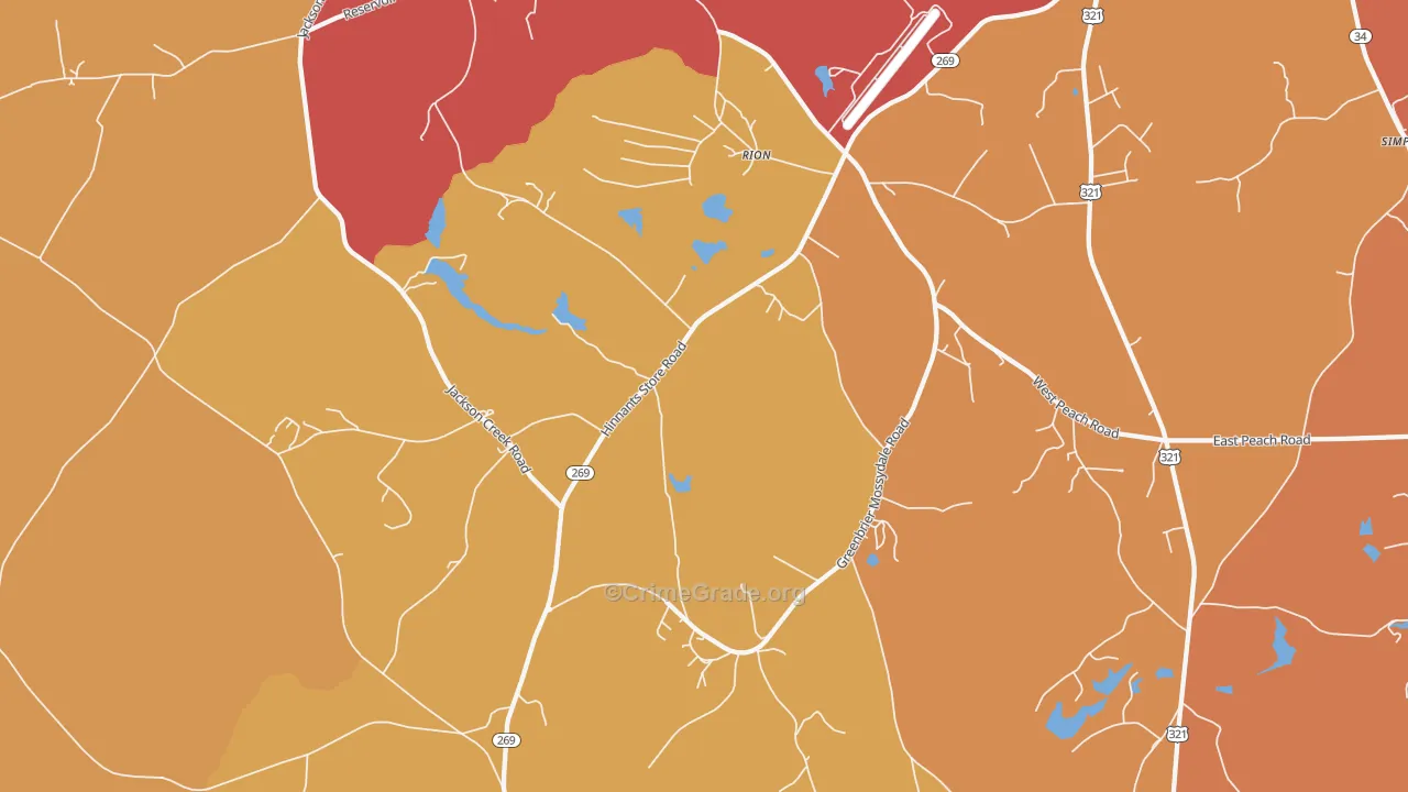 Rion, SC Map of Vehicle Theft Rates