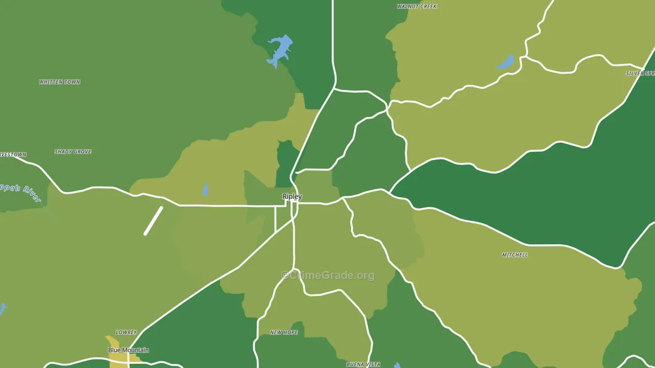 Ripley, MS Map of Vehicle Theft Rates