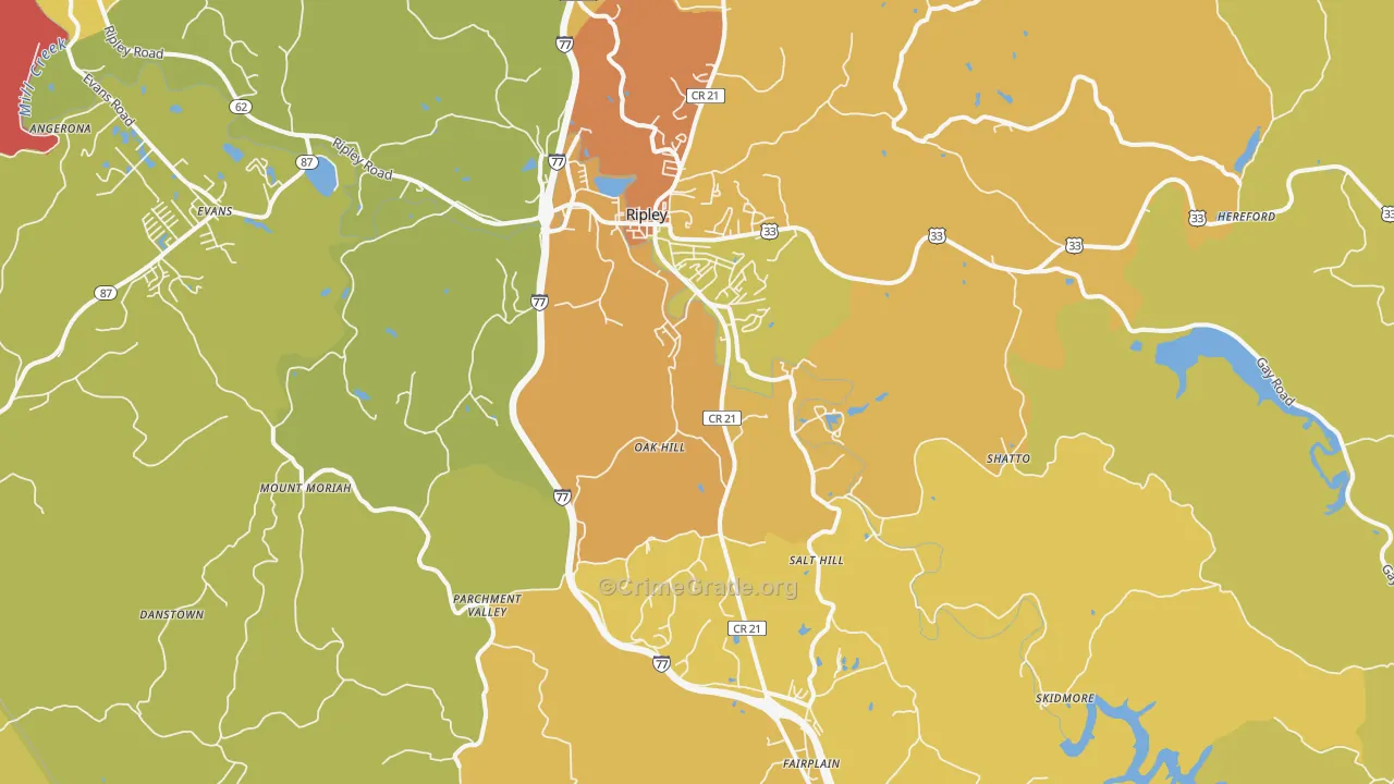 Ripley, WV Map of Vehicle Theft Rates