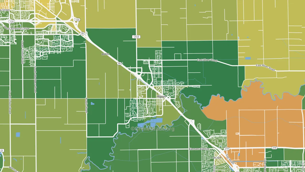 Ripon, CA Map of Vehicle Theft Rates