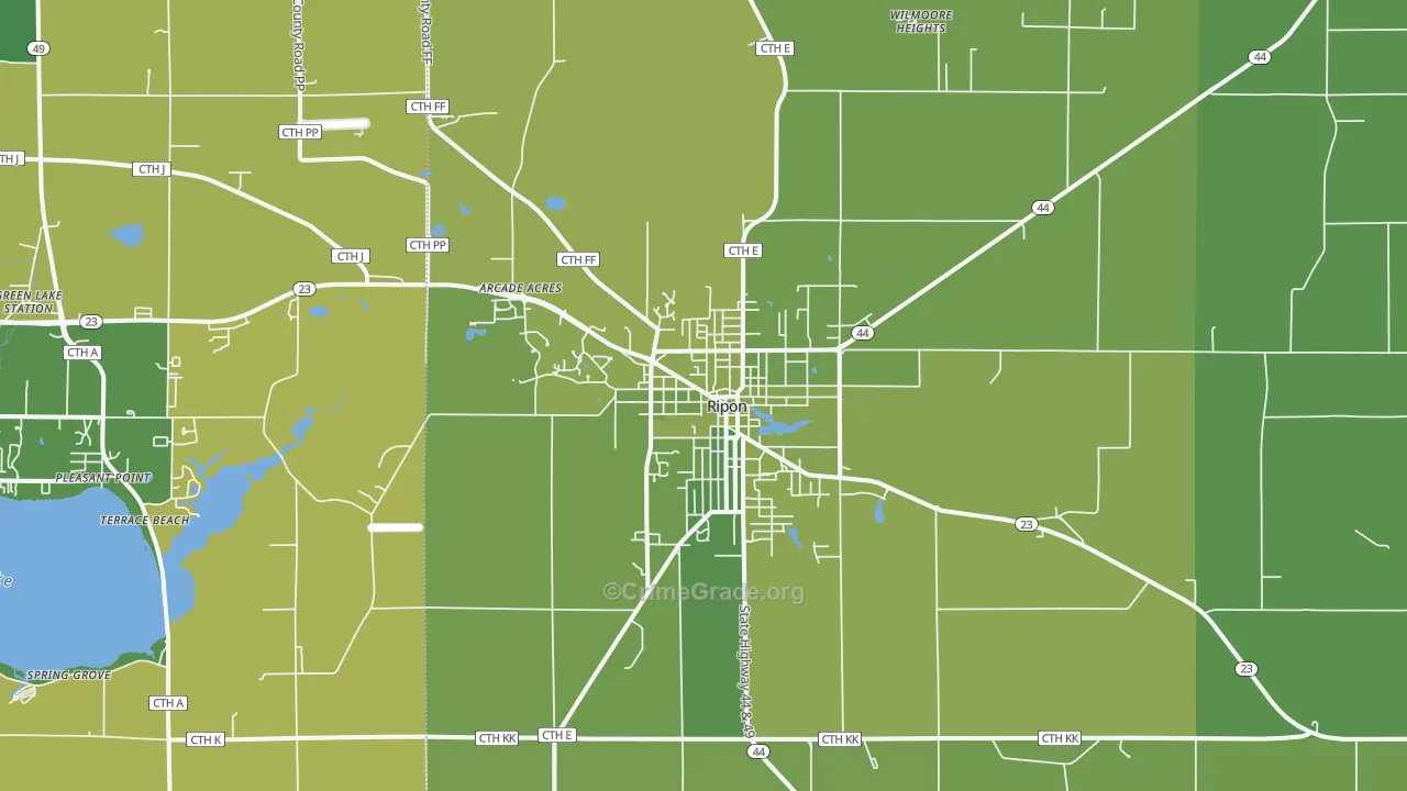Ripon, WI Map of Vehicle Theft Rates