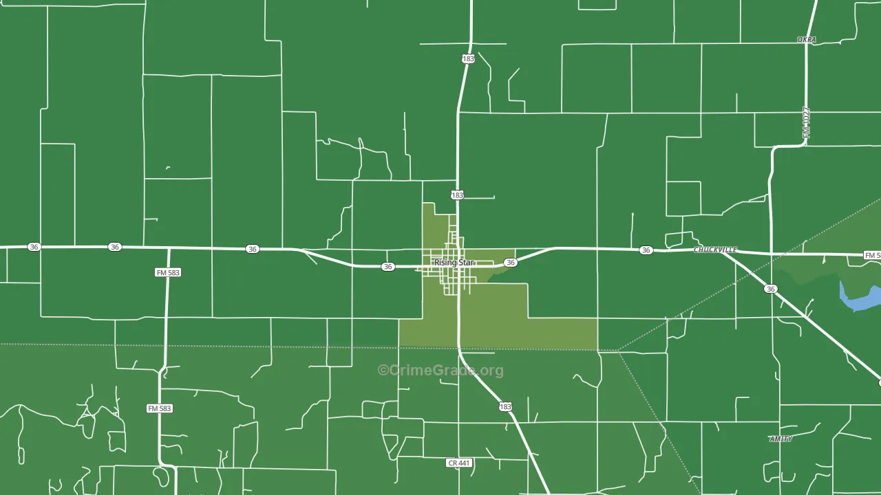 Rising Star, TX Map of Vehicle Theft Rates