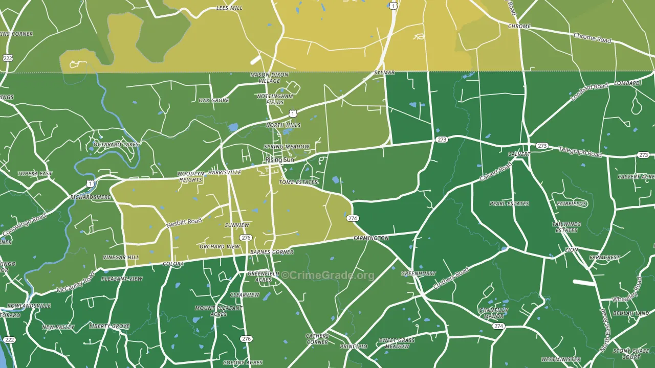 Rising Sun, MD Map of Vehicle Theft Rates