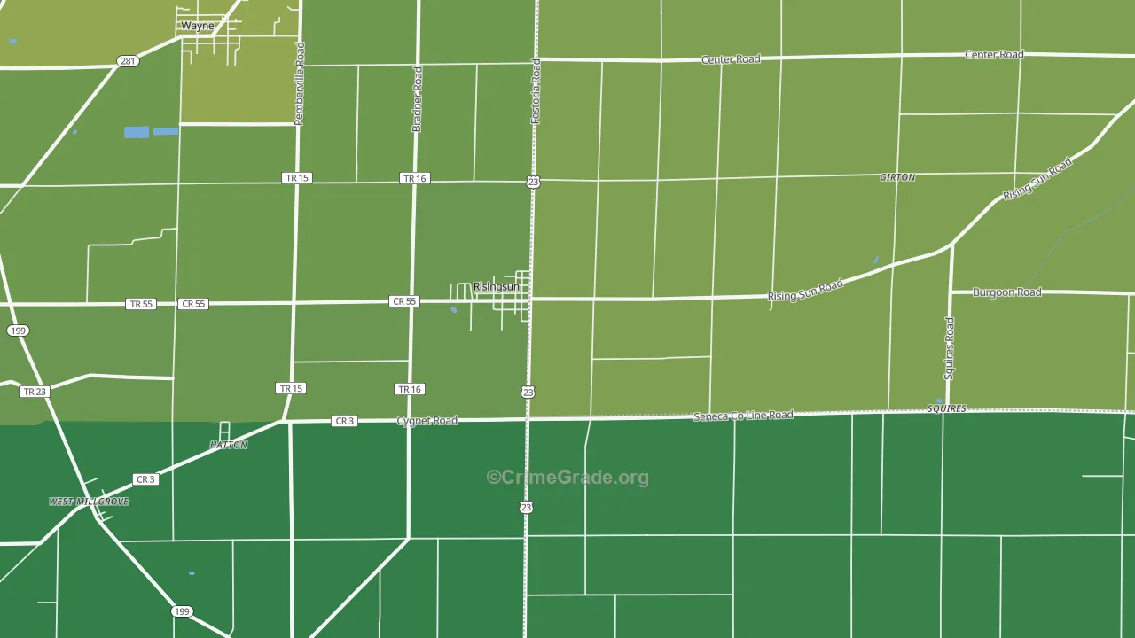 Risingsun, OH Map of Vehicle Theft Rates