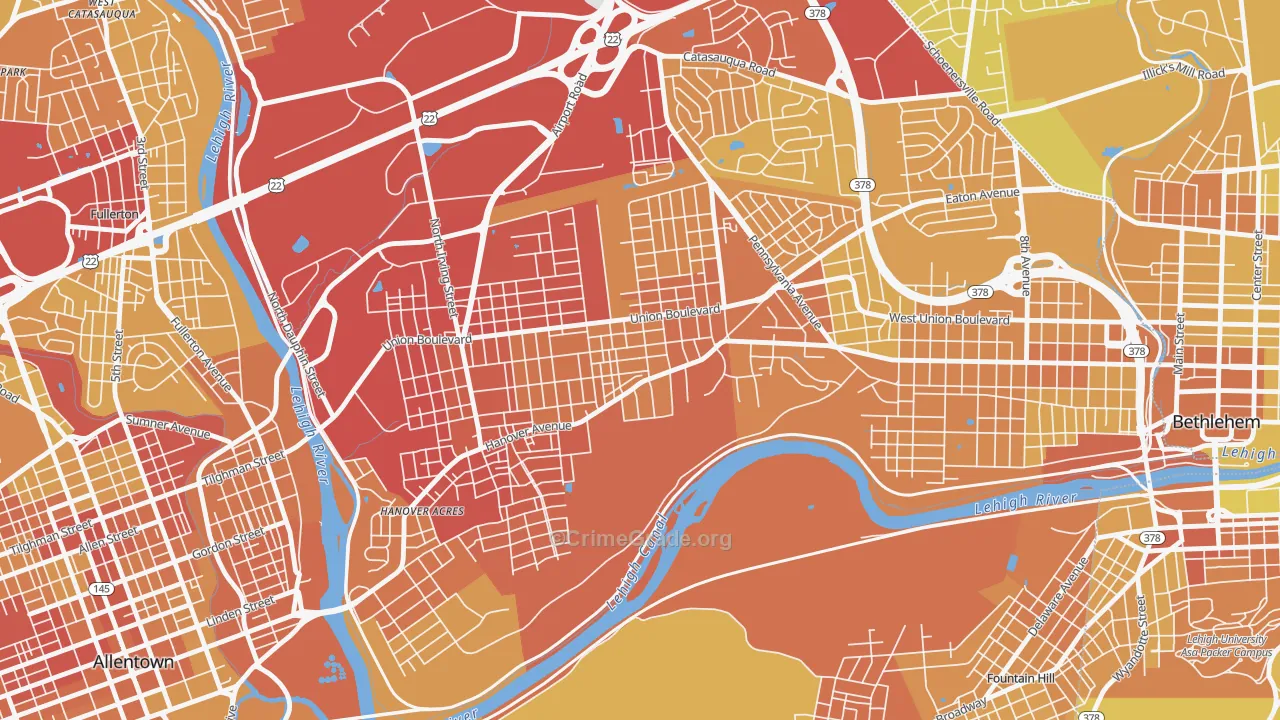 Rittersville, Allentown, PA Map of Vehicle Theft Rates