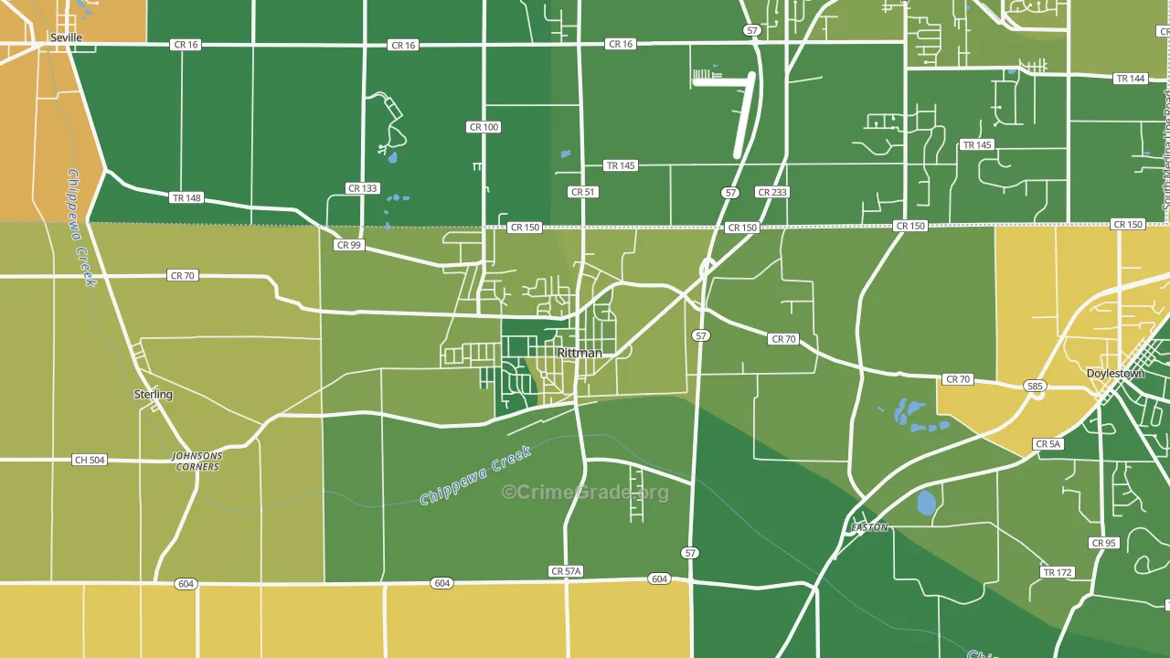 Rittman, OH Map of Vehicle Theft Rates