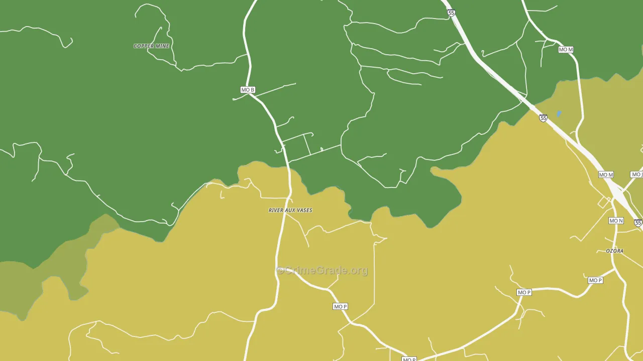 River aux Vases, MO Map of Vehicle Theft Rates
