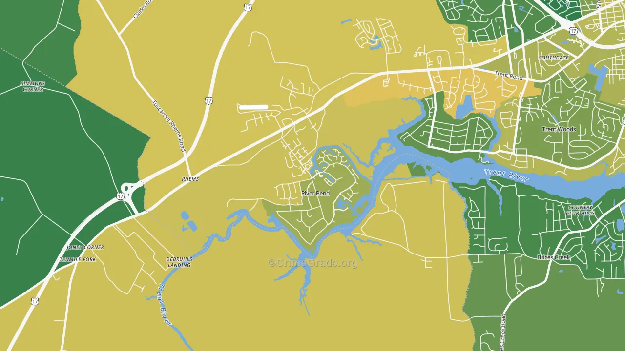 River Bend, NC Map of Vehicle Theft Rates