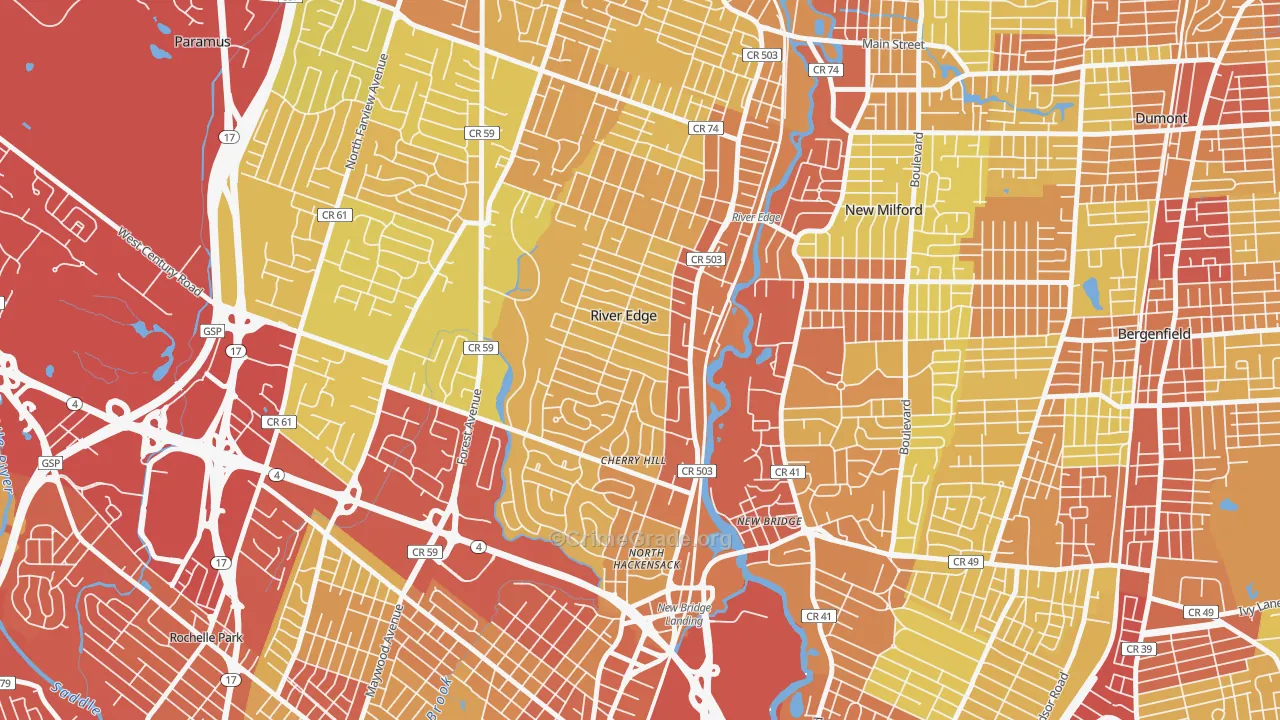 River Edge, NJ Map of Vehicle Theft Rates