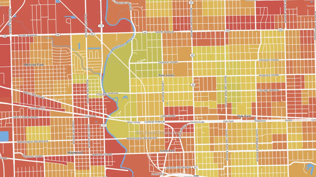 River Forest, IL Map of Vehicle Theft Rates