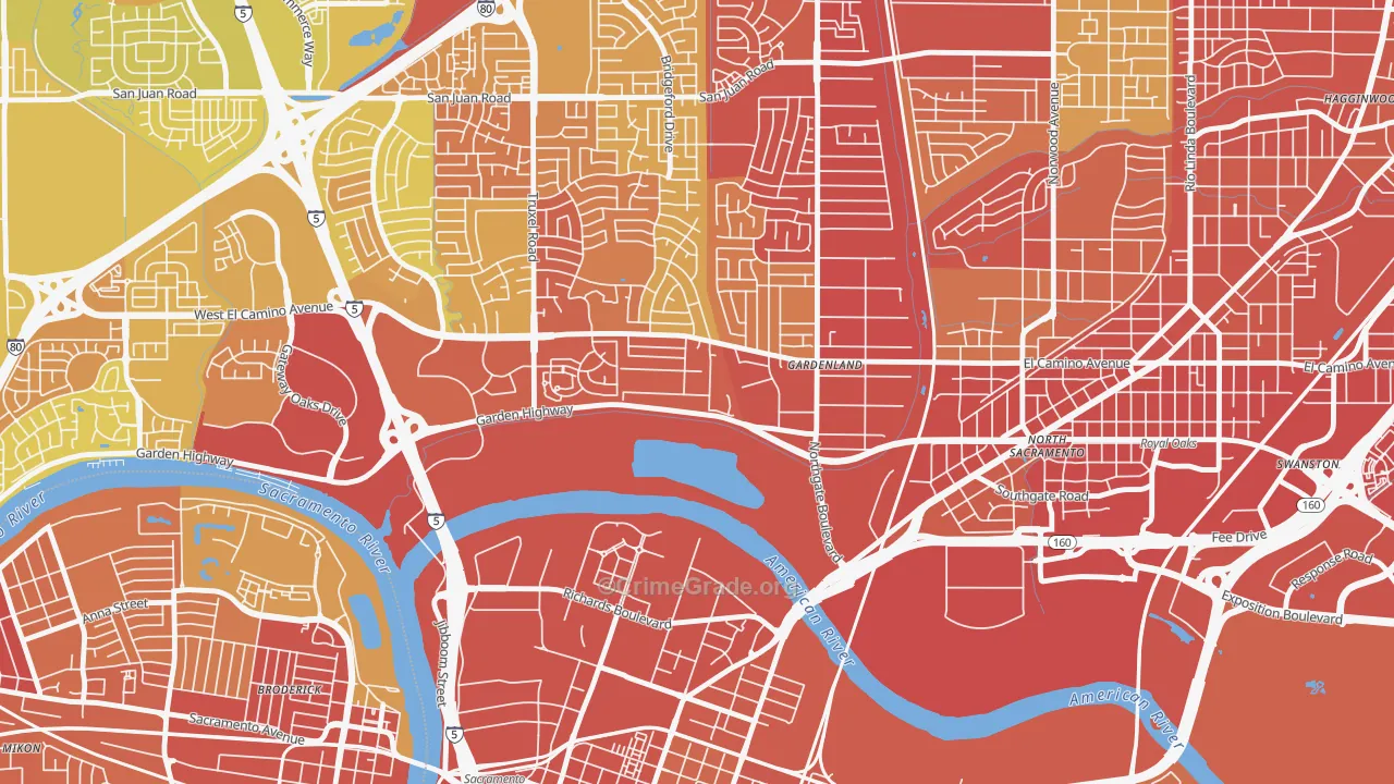 River Gardens, Sacramento, CA Map of Vehicle Theft Rates
