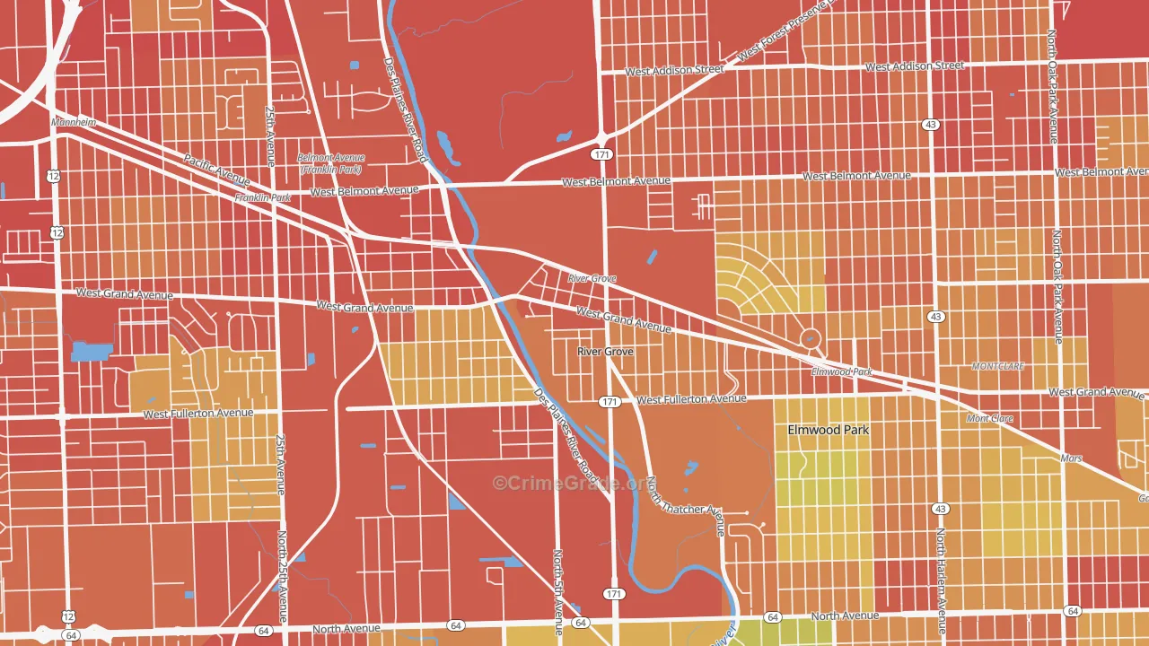River Grove, IL Map of Vehicle Theft Rates
