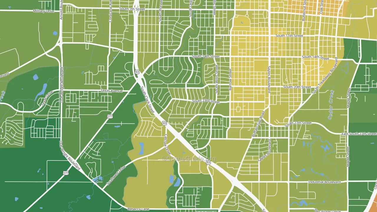 River Oaks-Brookhollow, Abilene, TX Map of Vehicle Theft Rates