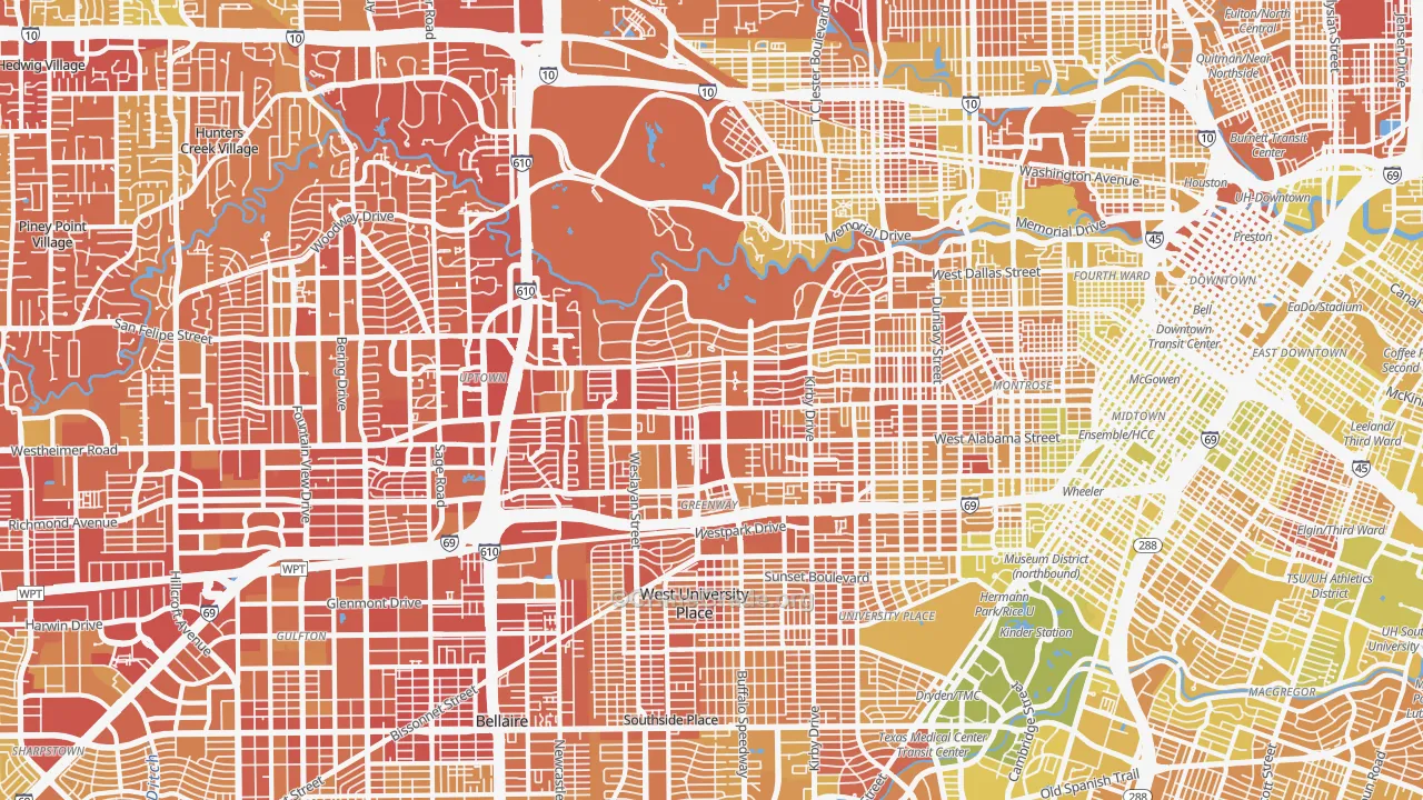 River Oaks, Houston, TX Map of Vehicle Theft Rates