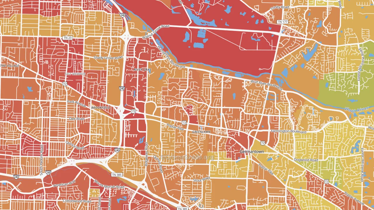 River Oaks-Kirby-Balmoral, Memphis, TN Map of Vehicle Theft Rates