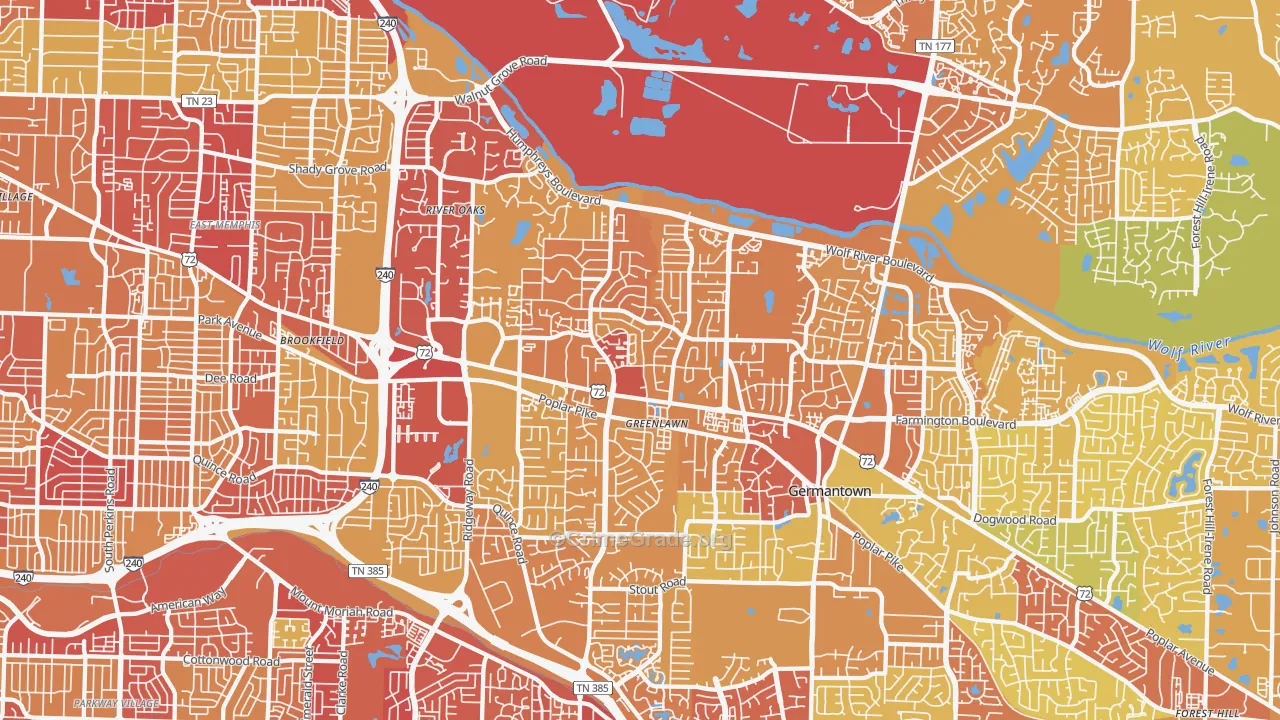 River Oaks, Memphis, TN Map of Vehicle Theft Rates