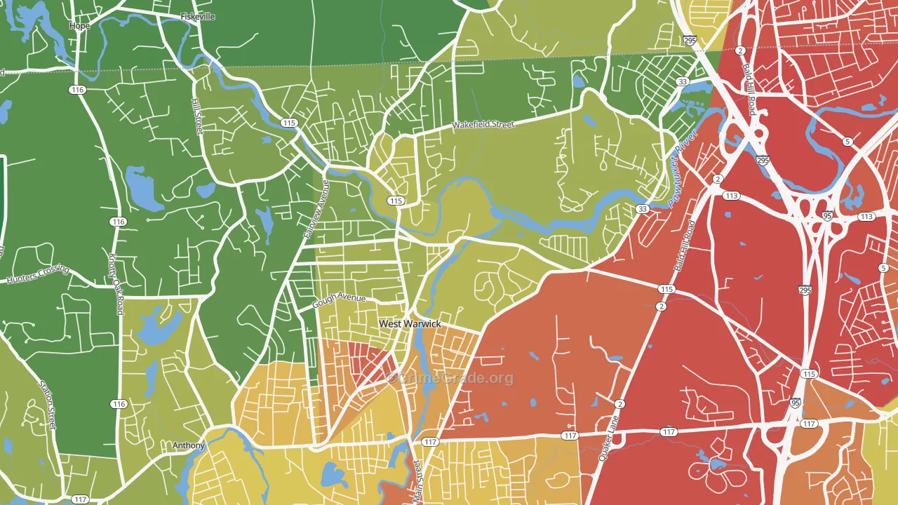 River Point, West Warwick, RI Map of Vehicle Theft Rates