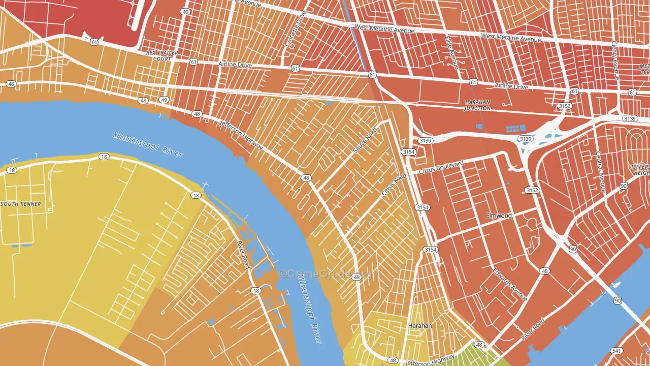 River Ridge, LA Map of Vehicle Theft Rates
