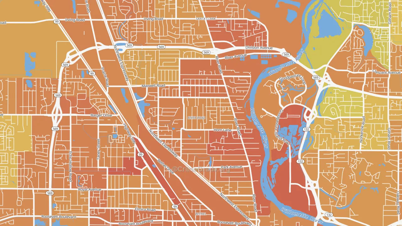 River Road, Eugene, OR Map of Vehicle Theft Rates