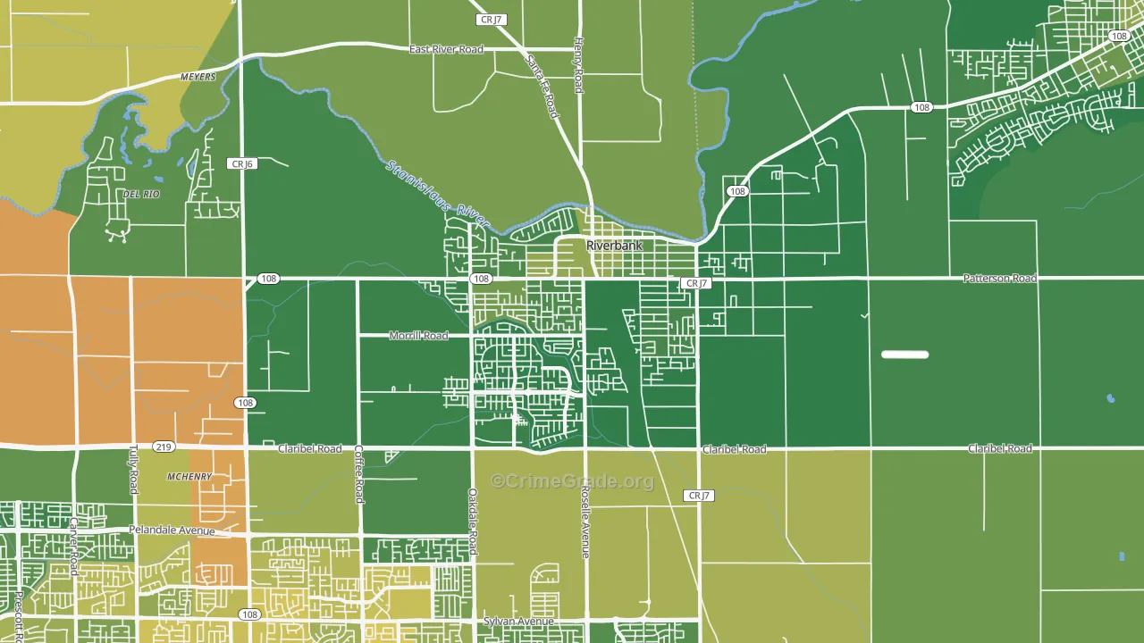 Riverbank, CA Map of Vehicle Theft Rates