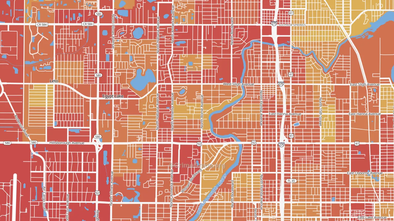 Riverbend, Tampa, FL Map of Vehicle Theft Rates
