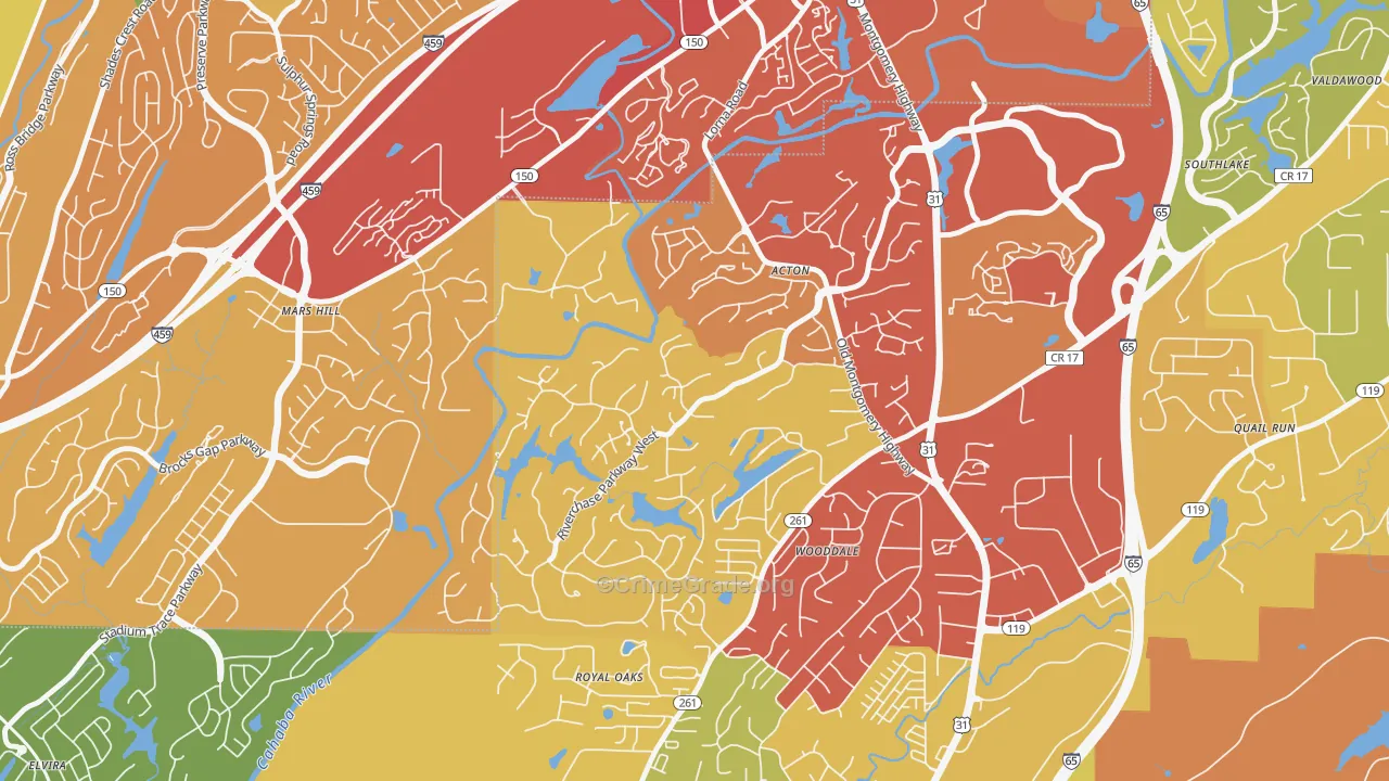 Riverchase Country Club, Hoover, AL Map of Vehicle Theft Rates