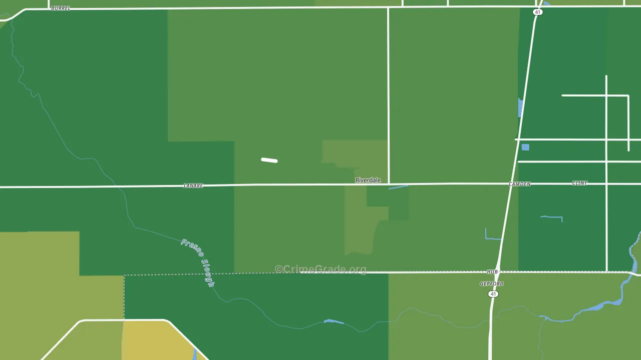 Riverdale, CA Map of Vehicle Theft Rates