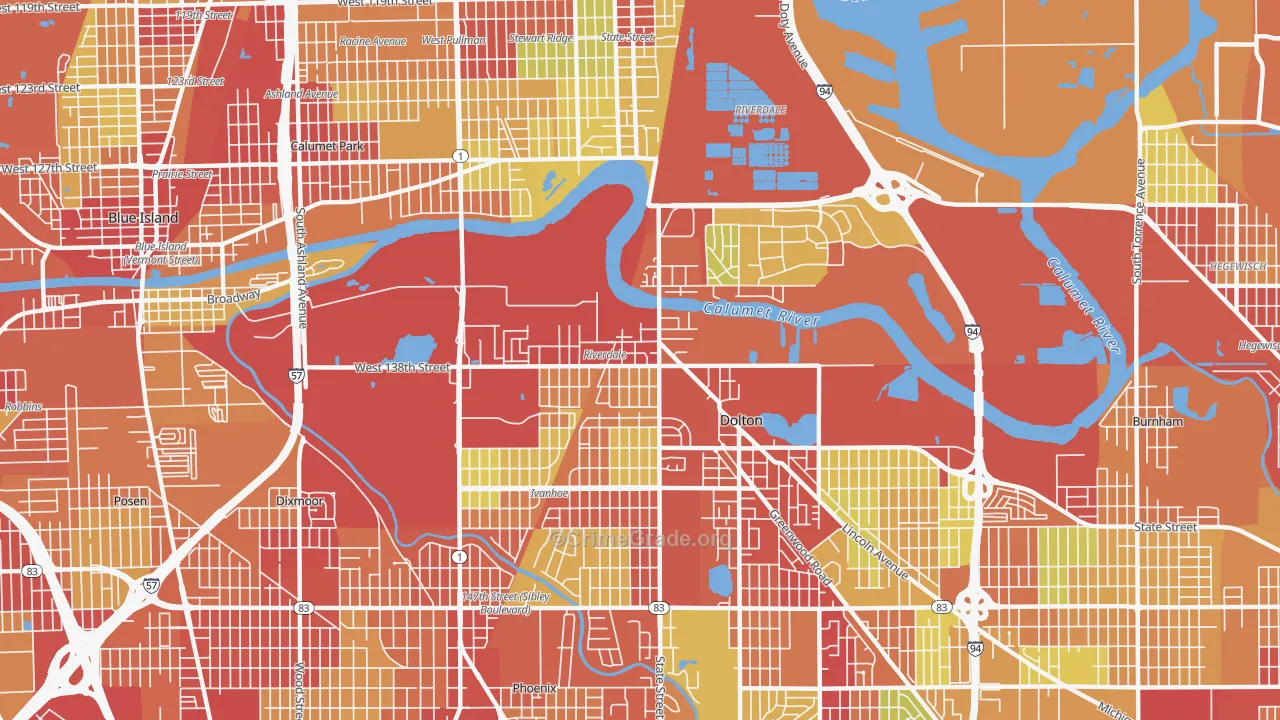 Riverdale, IL Map of Vehicle Theft Rates