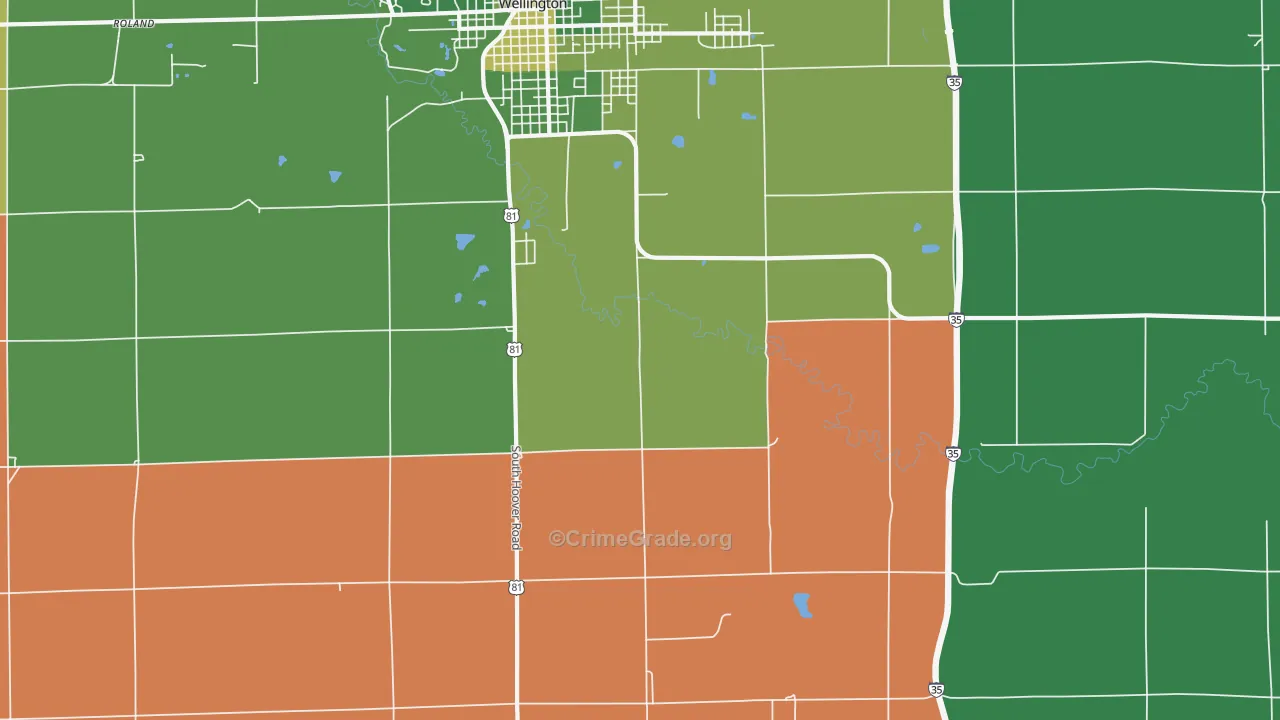 Riverdale, KS Map of Vehicle Theft Rates