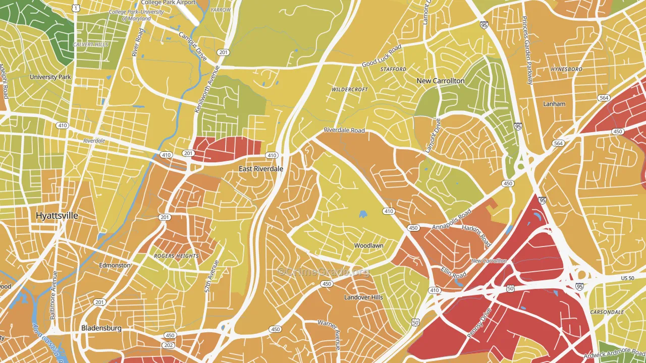 Riverdale, MD Map of Vehicle Theft Rates