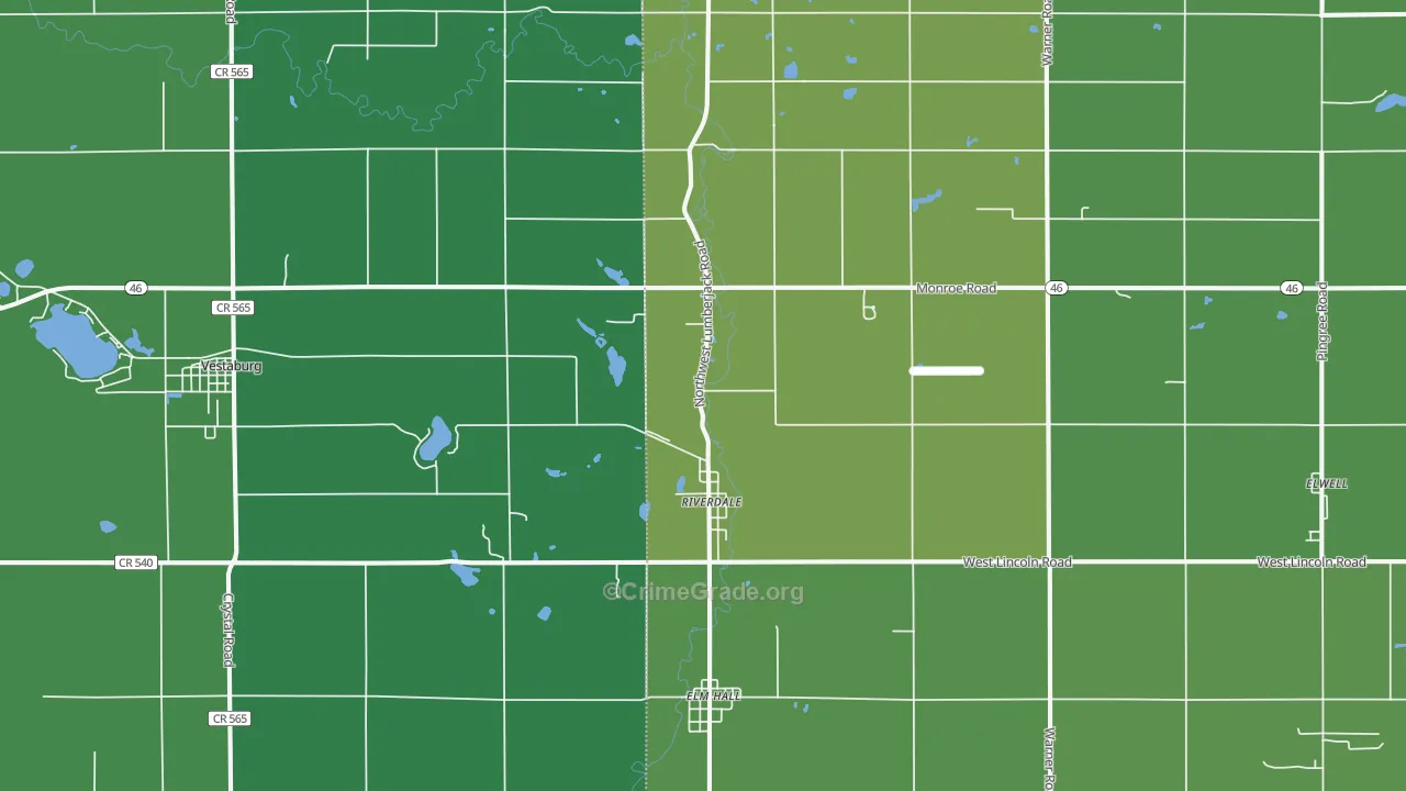 Riverdale, MI Map of Vehicle Theft Rates