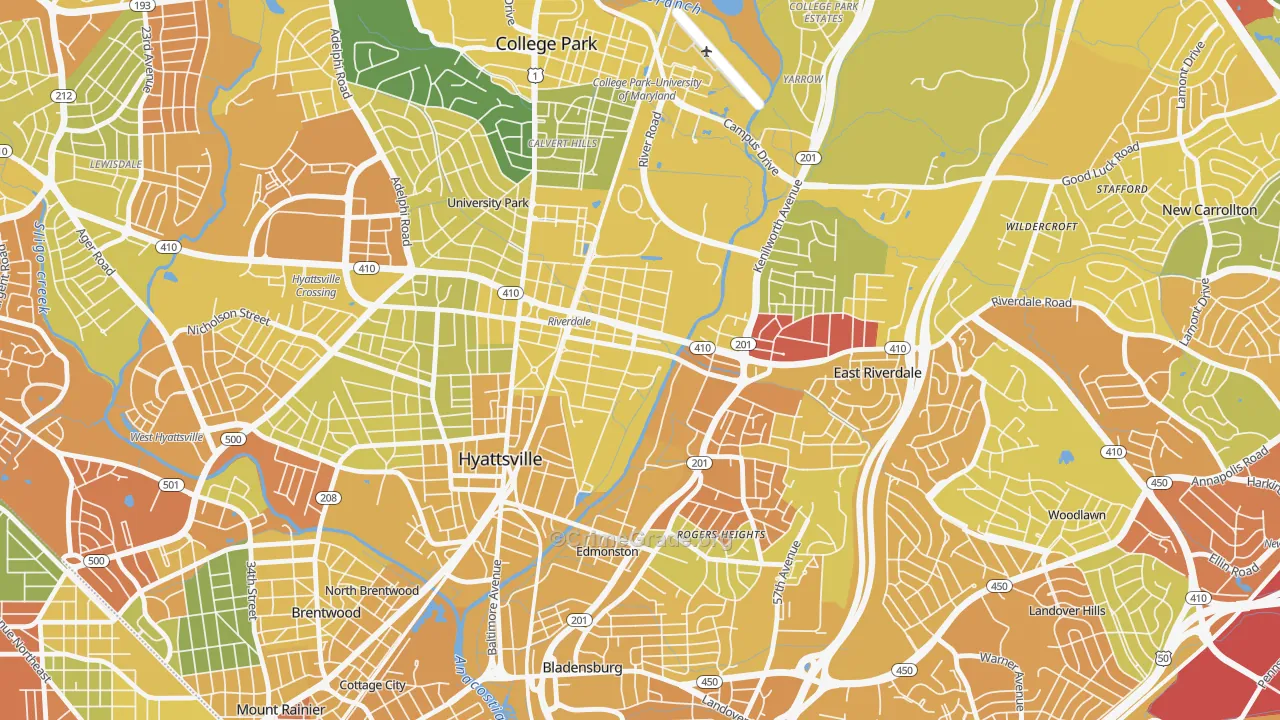 Riverdale Park, MD Map of Vehicle Theft Rates