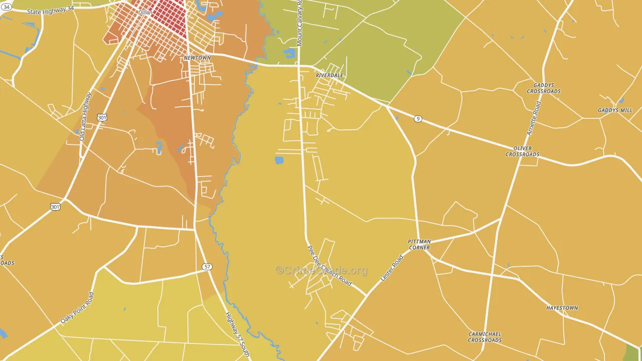 Riverdale, SC Map of Vehicle Theft Rates