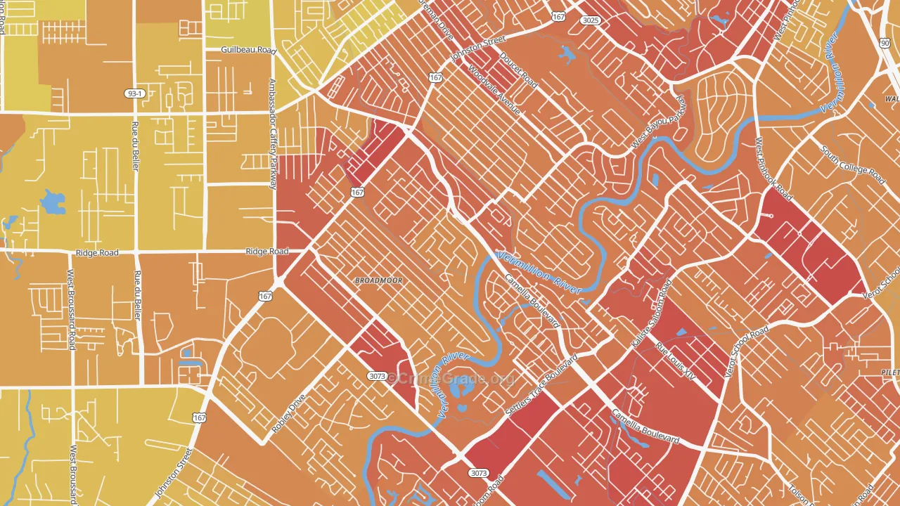 Rivers Bend Estates, Lafayette, LA Map of Vehicle Theft Rates