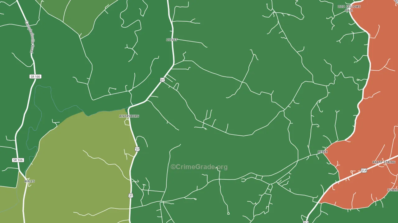 Riversburg, TN Map of Vehicle Theft Rates