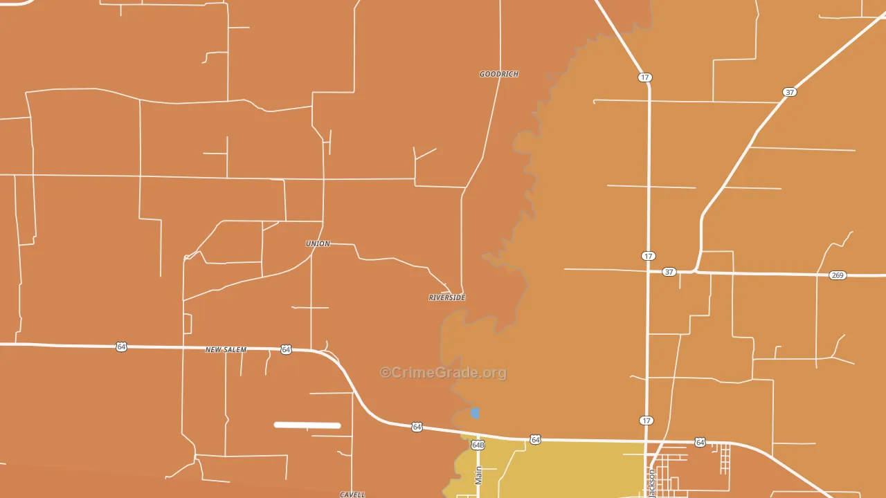 Riverside, AR Map of Vehicle Theft Rates
