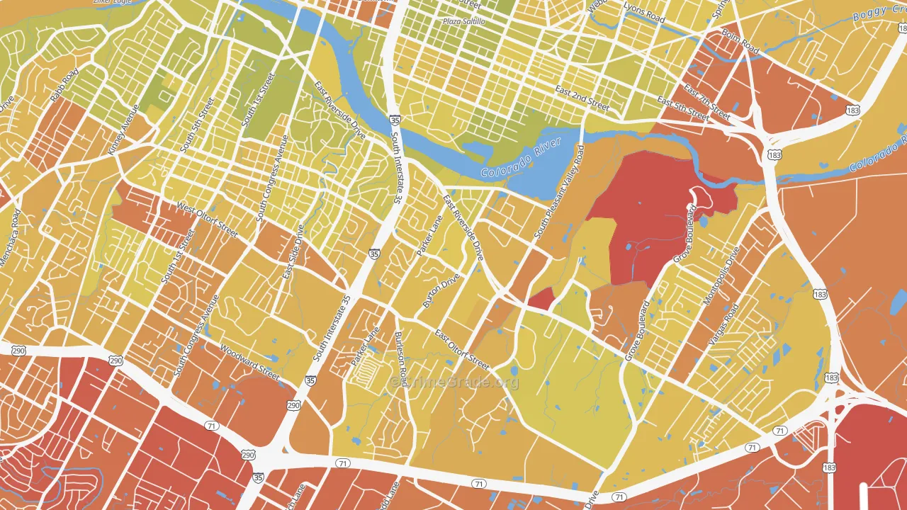 Riverside, Austin, TX Map of Vehicle Theft Rates