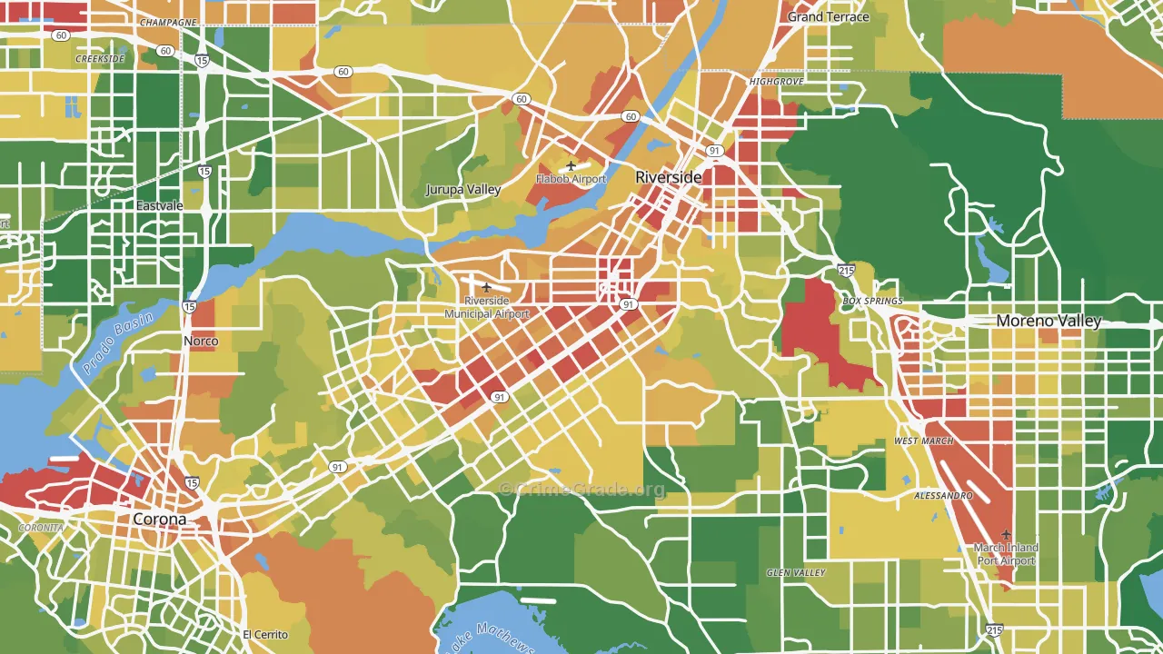 Riverside, CA Map of Vehicle Theft Rates