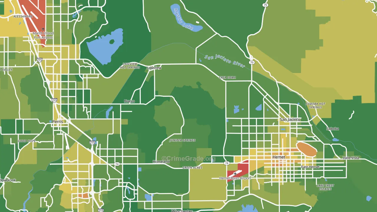 Riverside County, CA Map of Vehicle Theft Rates