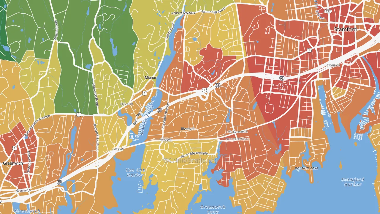Riverside, CT Map of Vehicle Theft Rates