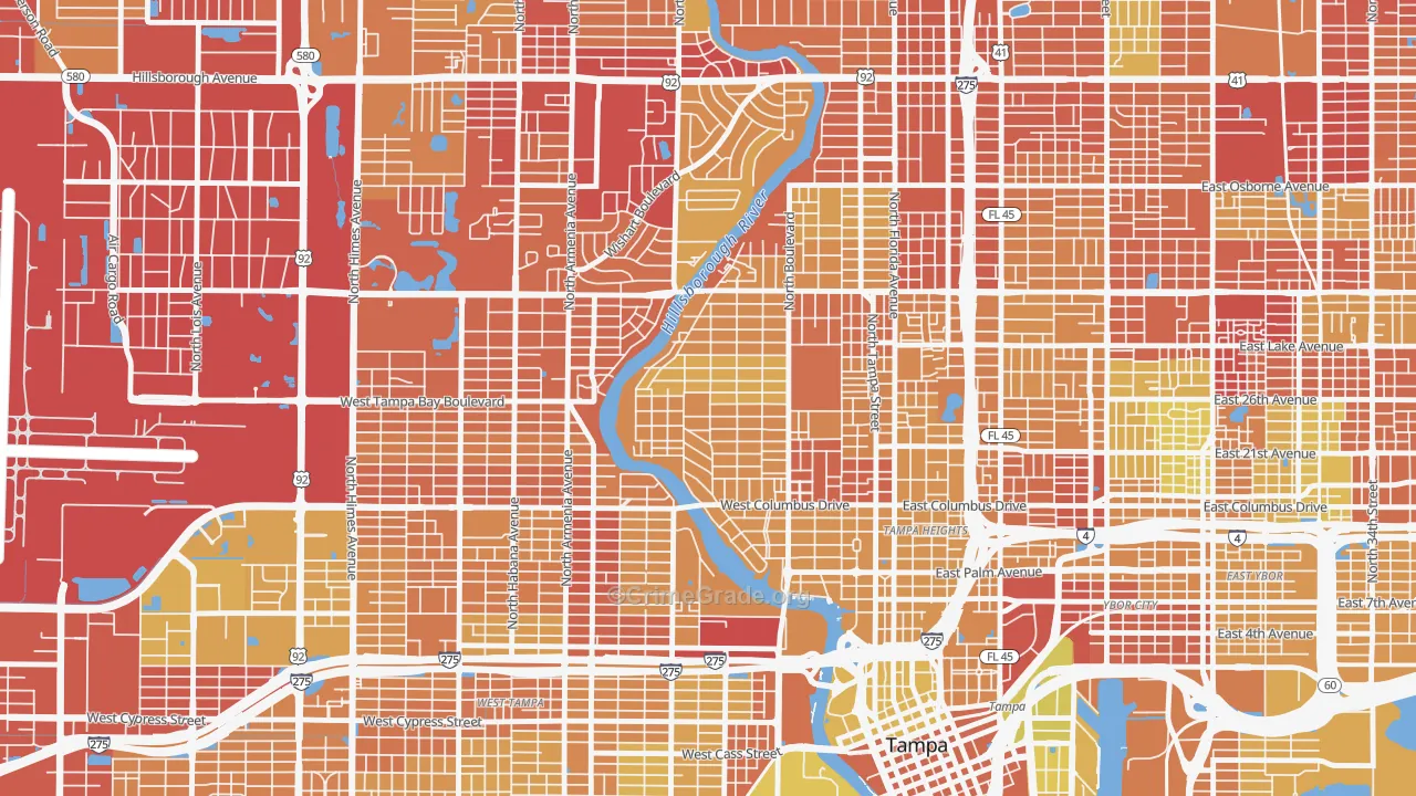 Riverside Heights, Tampa, FL Map of Vehicle Theft Rates