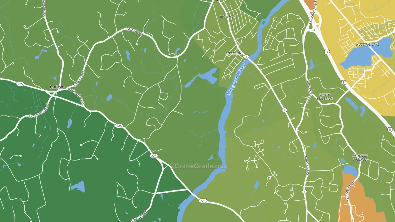 Riverside, MA Map of Vehicle Theft Rates