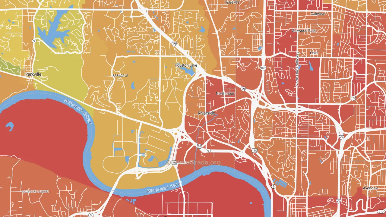 Riverside, MO Map of Vehicle Theft Rates