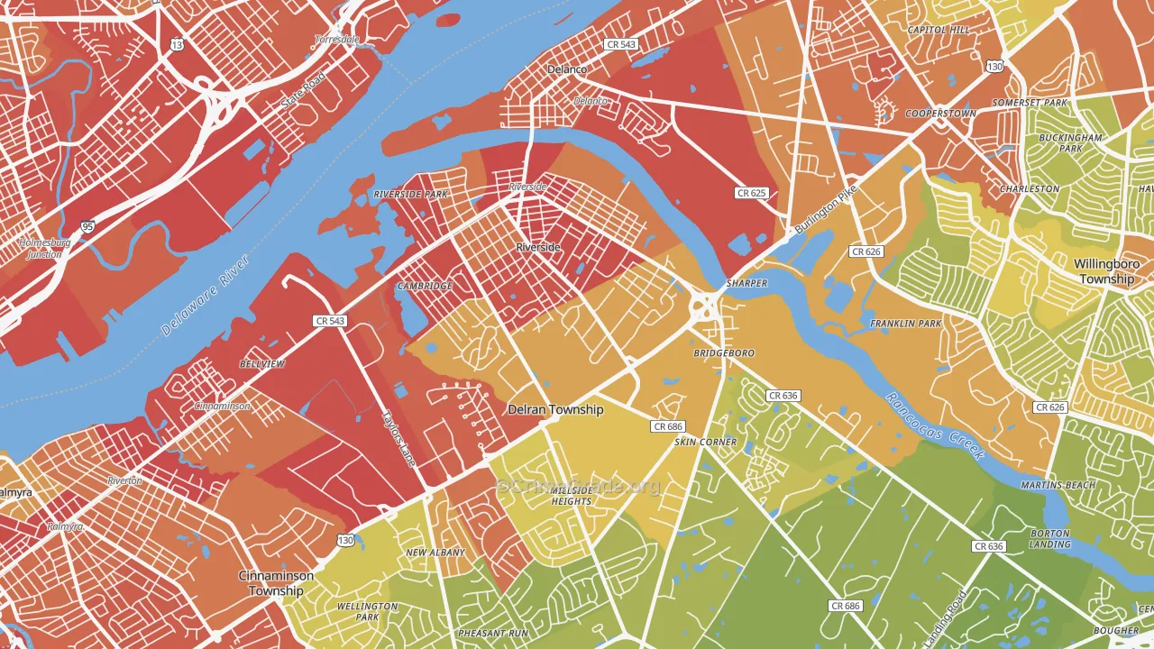 Riverside, NJ Map of Vehicle Theft Rates