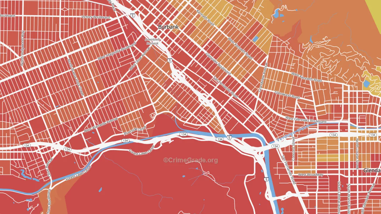 Riverside Rancho, Glendale, CA Map of Vehicle Theft Rates