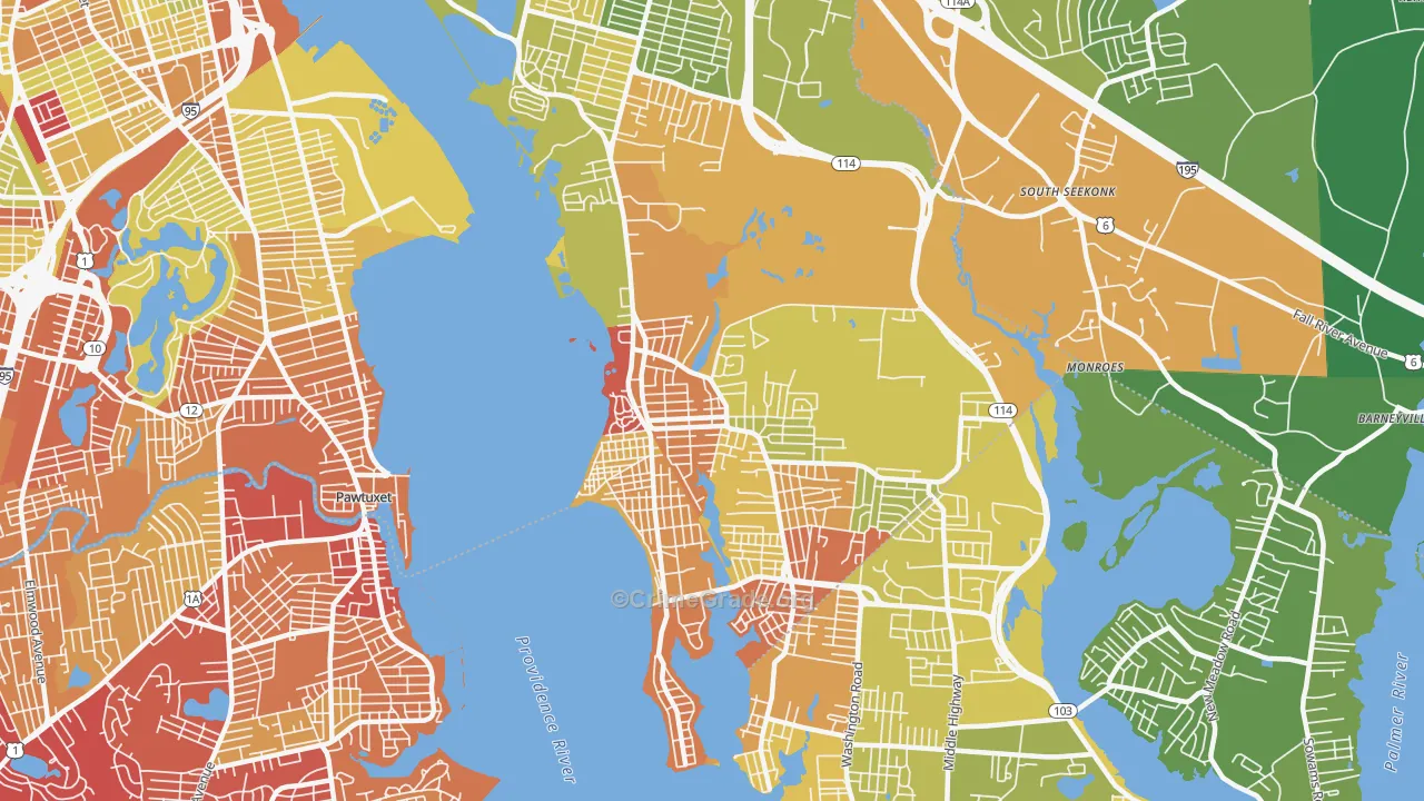 Riverside, RI Map of Vehicle Theft Rates