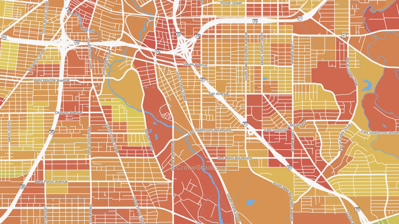 Riverside South, San Antonio, TX Map of Vehicle Theft Rates