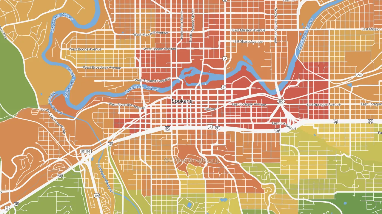 Riverside, Spokane, WA Map of Vehicle Theft Rates