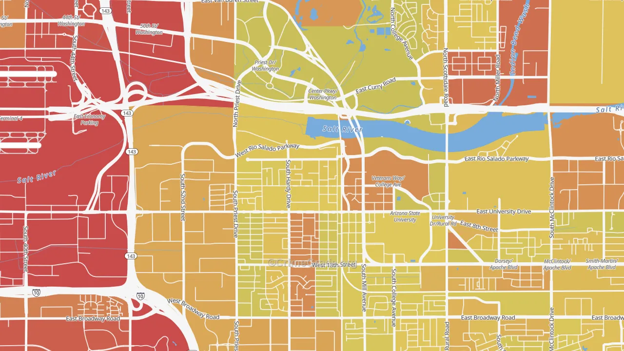 Riverside, Tempe, AZ Map of Vehicle Theft Rates