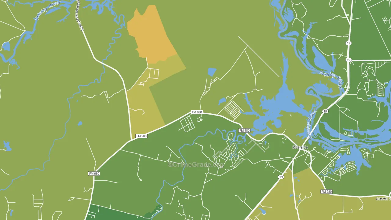 Riverside, TX Map of Vehicle Theft Rates
